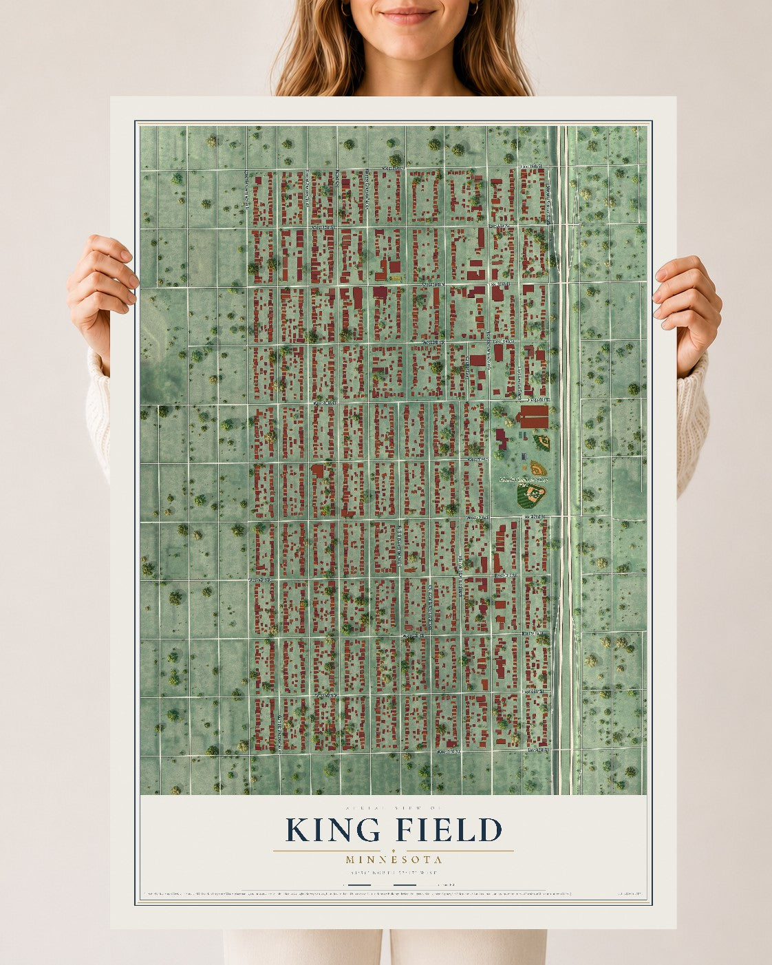 Map of King Field, Minnesota, 24 x 36 inch unframed archival matte print