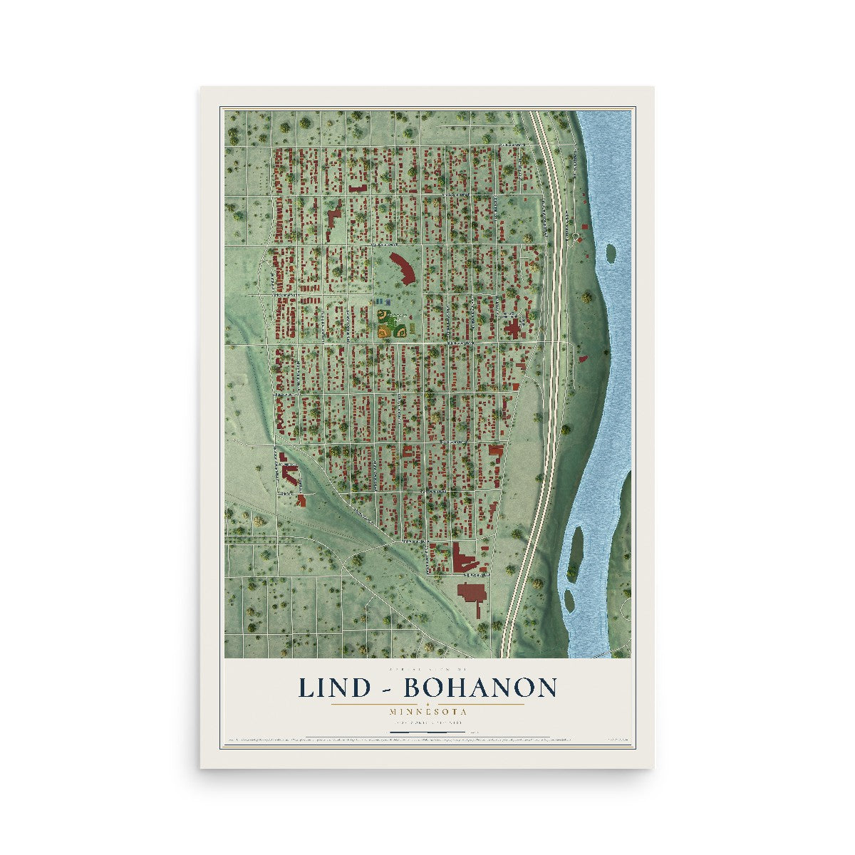 Map of Lind - Bohanon, Minnesota, 12 x 18 inch unframed archival matte print