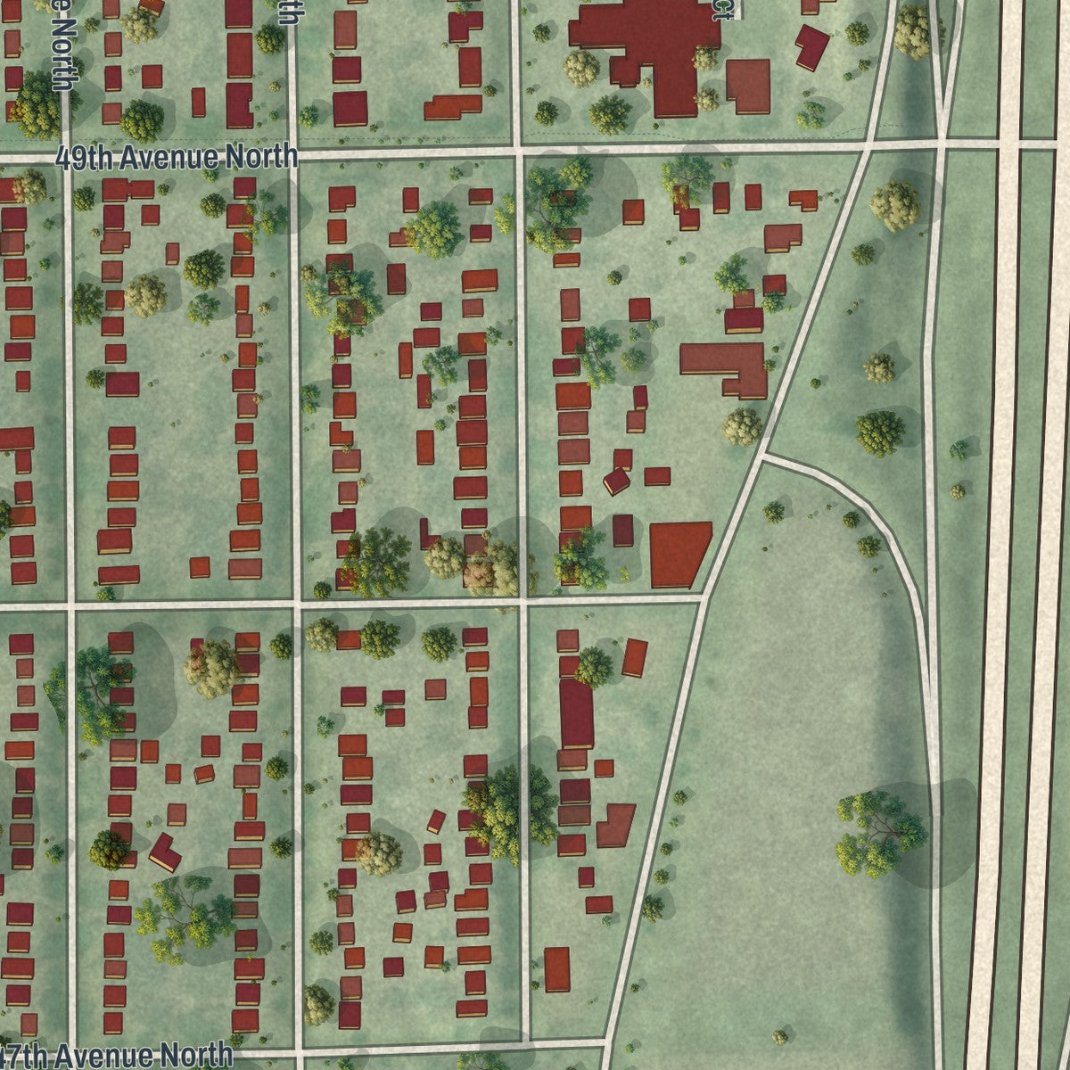 Second close-up of the map of Lind - Bohanon, Minnesota print showing more streets and buildings