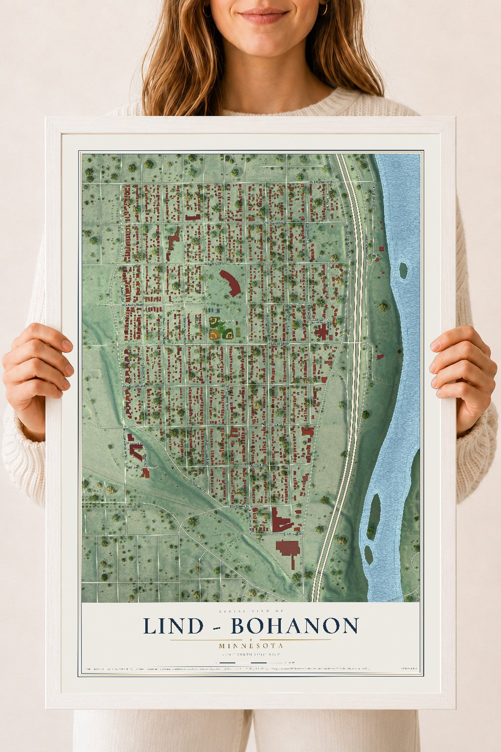 Map of Lind - Bohanon, Minnesota, 18 x 24 inch print in a white wood frame