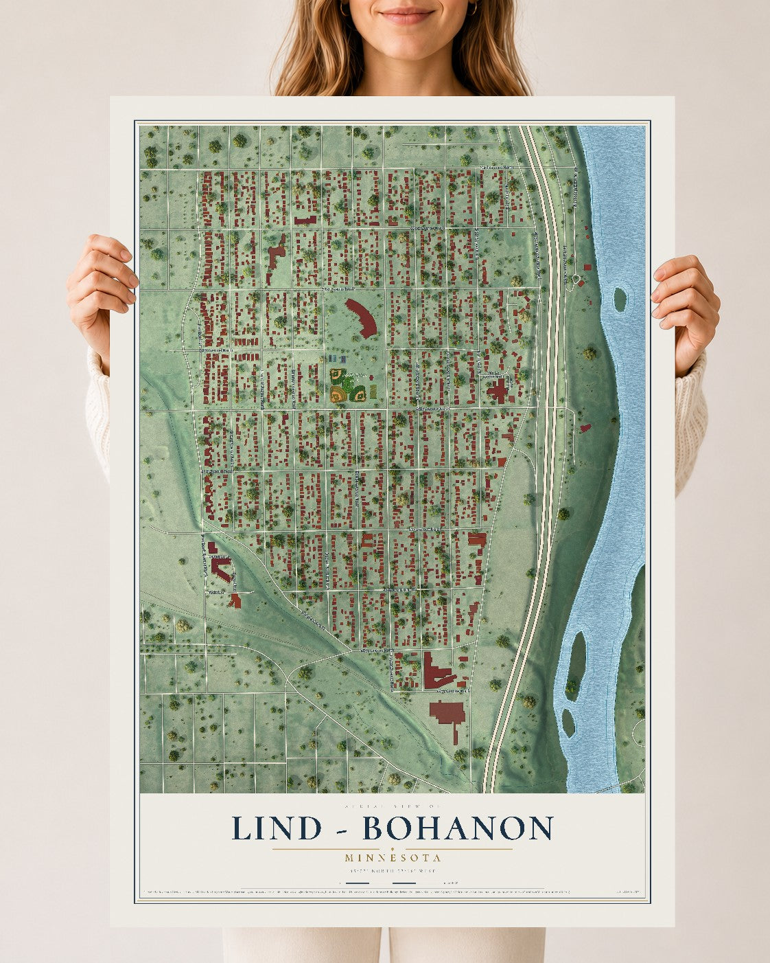 Map of Lind - Bohanon, Minnesota, 24 x 36 inch unframed archival matte print