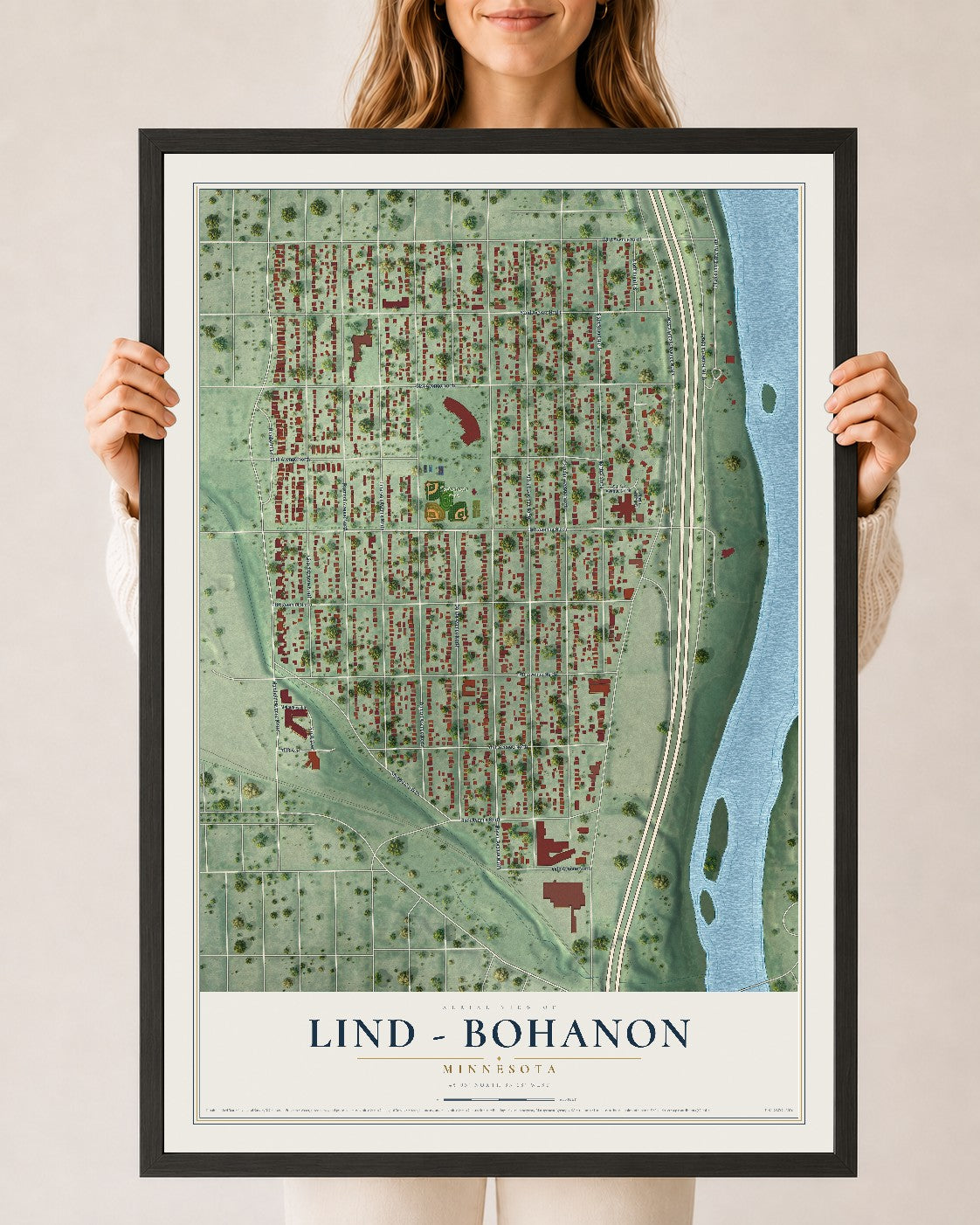 Map of Lind - Bohanon, Minnesota, 24 x 36 inch print in a black wood frame