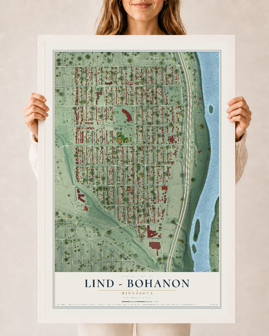 Map of Lind - Bohanon, Minnesota, 24 x 36 inch print in a white wood frame