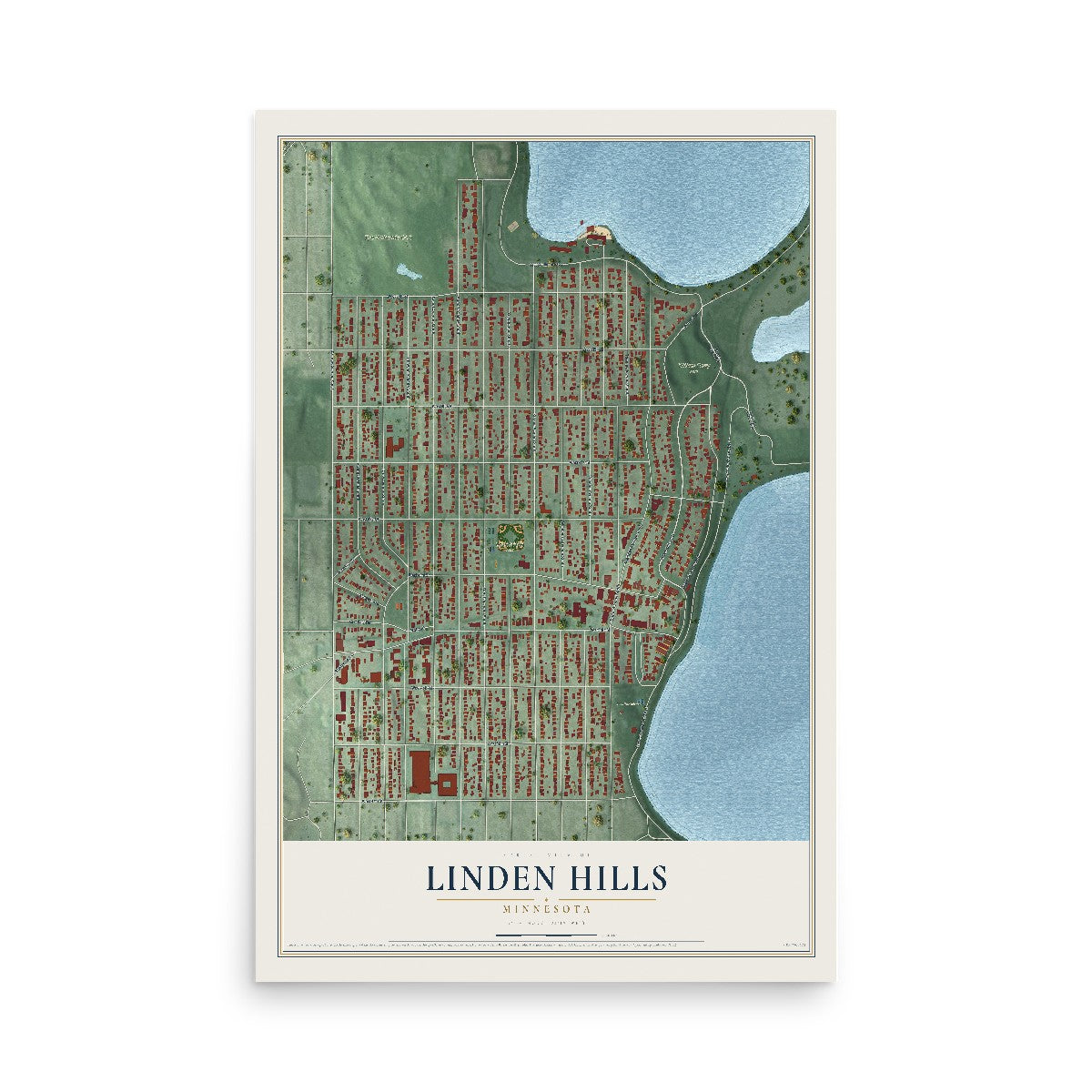 Map of Linden Hills, Minnesota, 12 x 18 inch unframed archival matte print