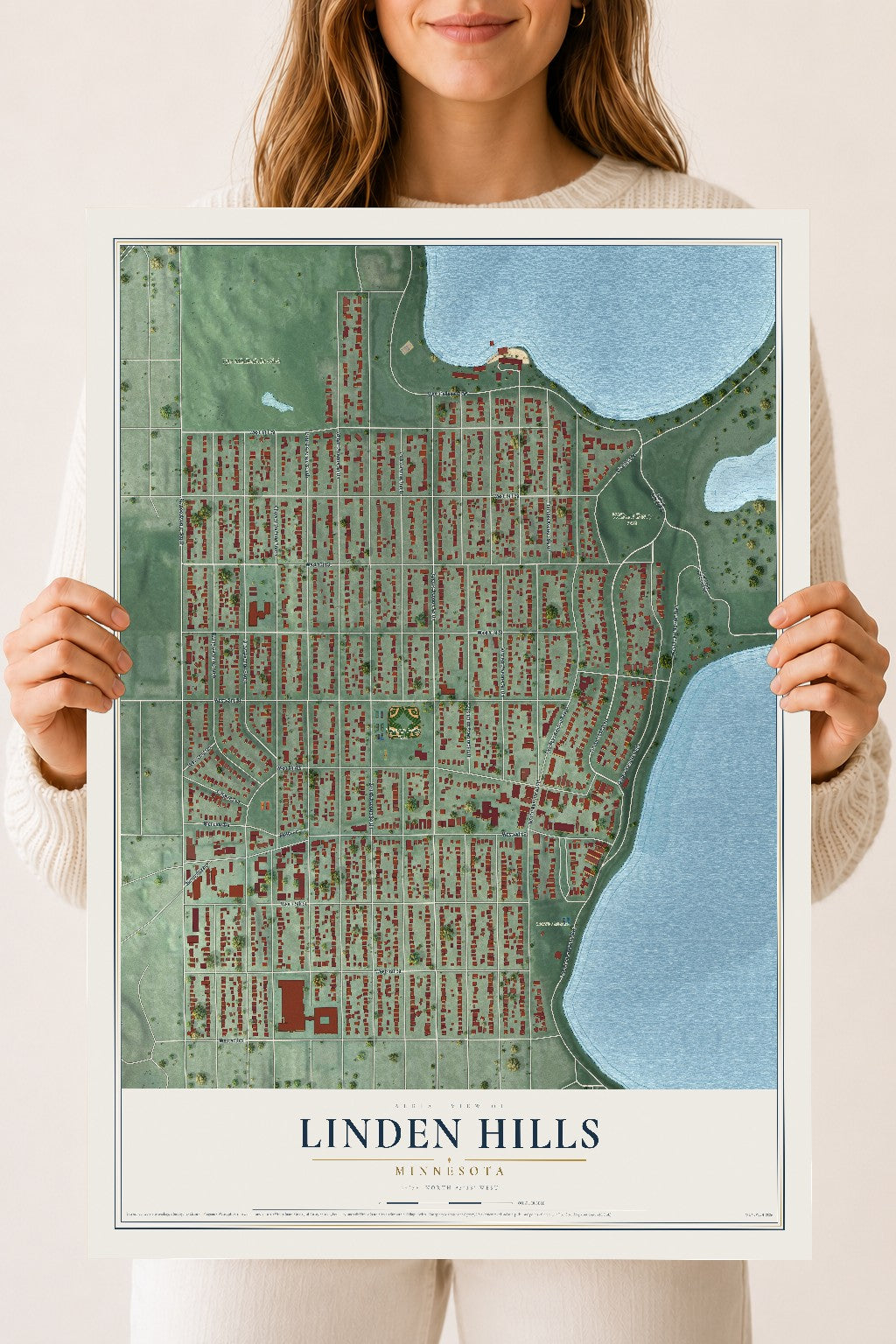 Map of Linden Hills, Minnesota, 18 x 24 inch unframed archival matte print