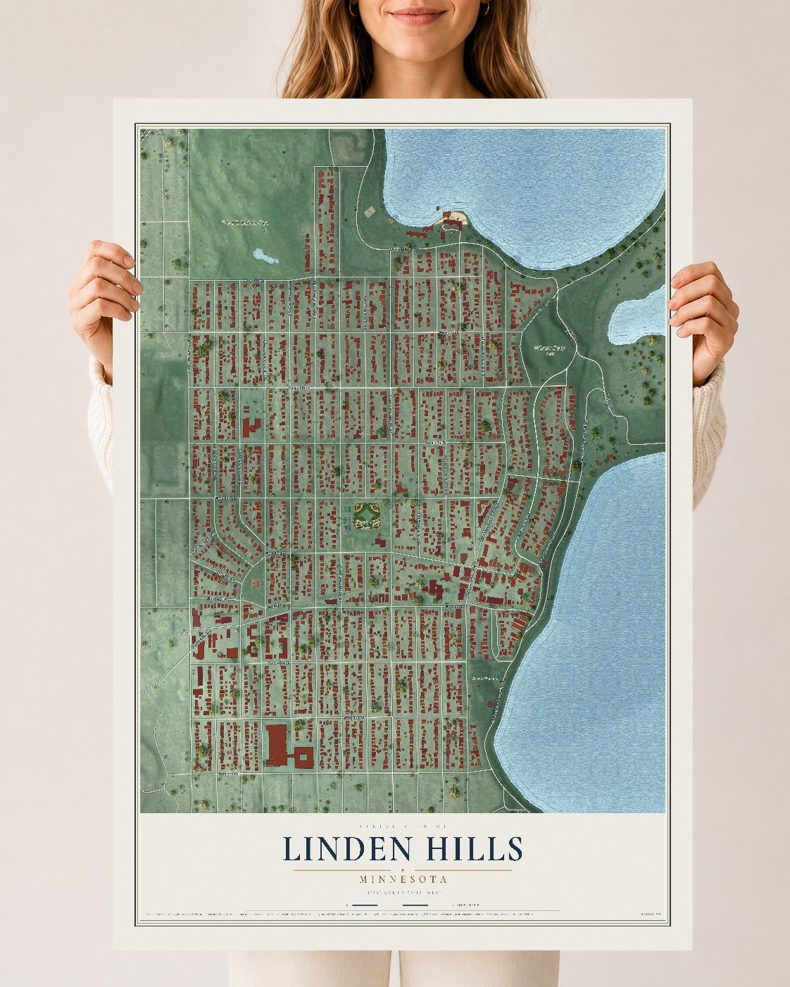 Map of Linden Hills, Minnesota, 24 x 36 inch unframed archival matte print