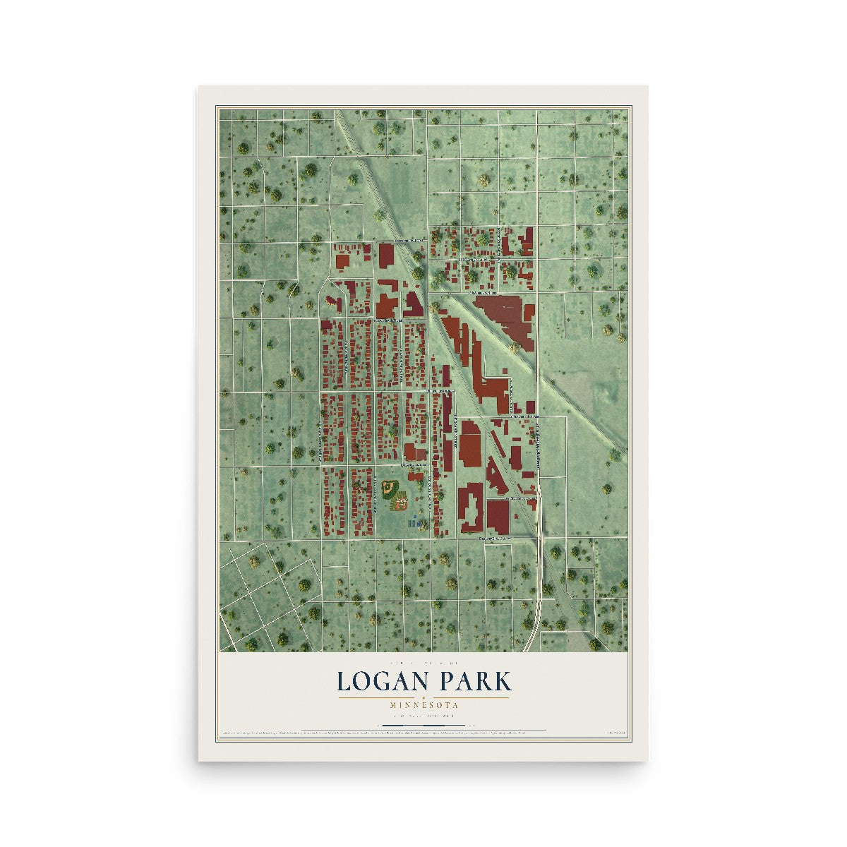 Map of Logan Park, Minnesota, 12 x 18 inch unframed archival matte print