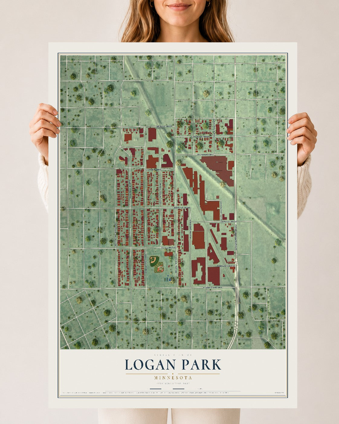 Map of Logan Park, Minnesota, 24 x 36 inch unframed archival matte print