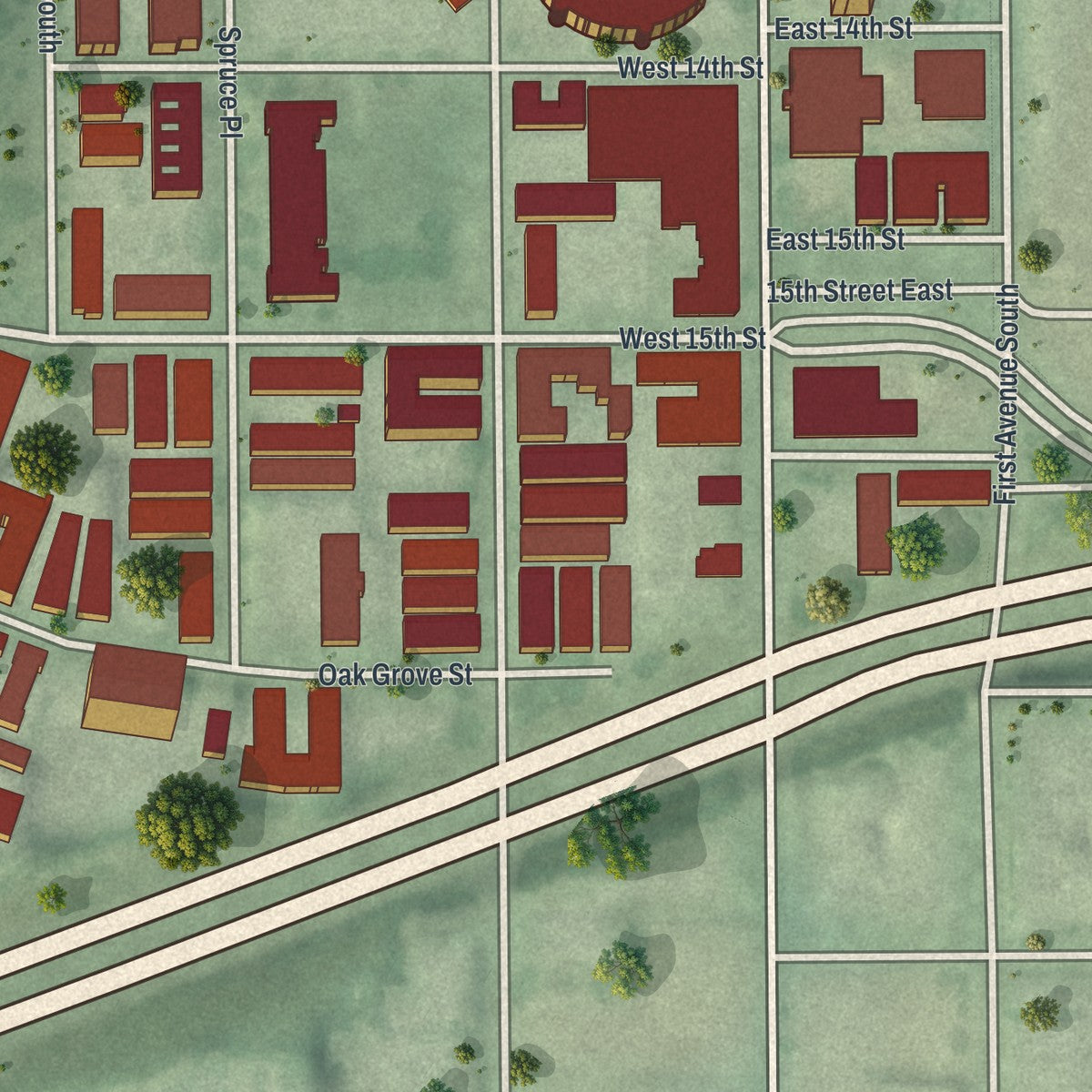 Second close-up of the map of Loring Park, Minnesota print showing more streets and buildings