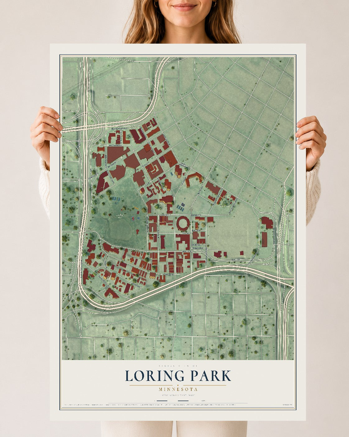 Map of Loring Park, Minnesota, 24 x 36 inch unframed archival matte print