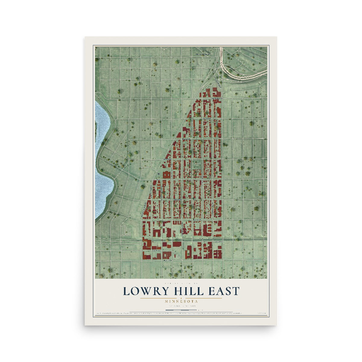 Map of Lowry Hill East, Minnesota, 12 x 18 inch unframed archival matte print
