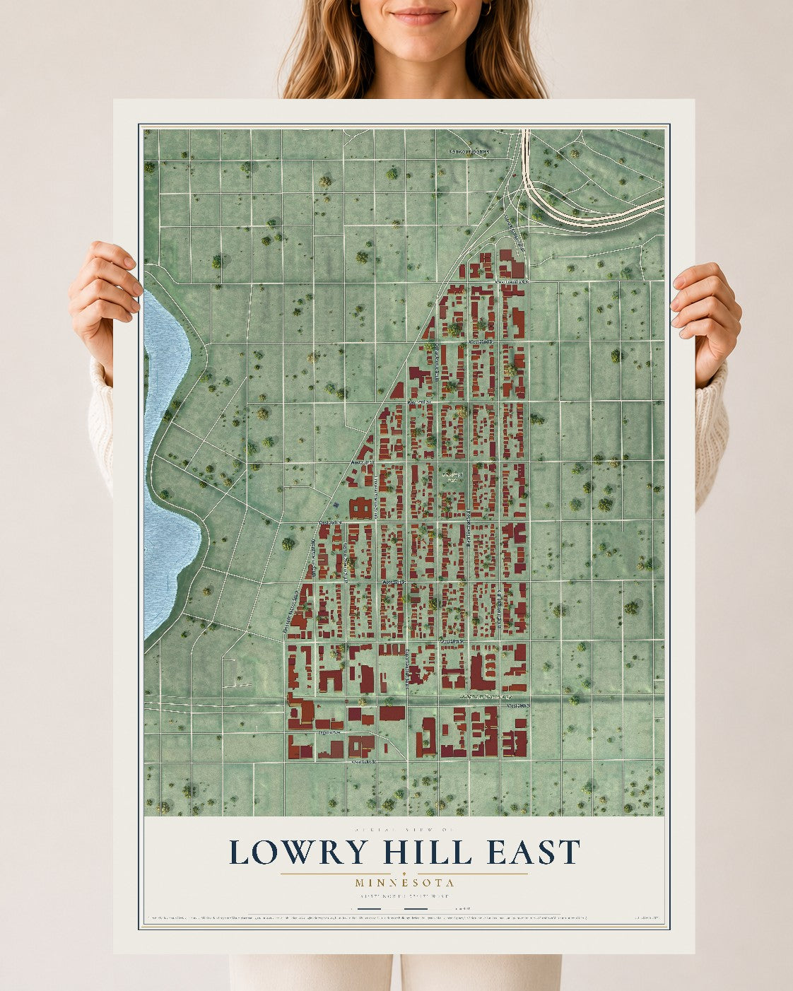 Map of Lowry Hill East, Minnesota, 24 x 36 inch unframed archival matte print