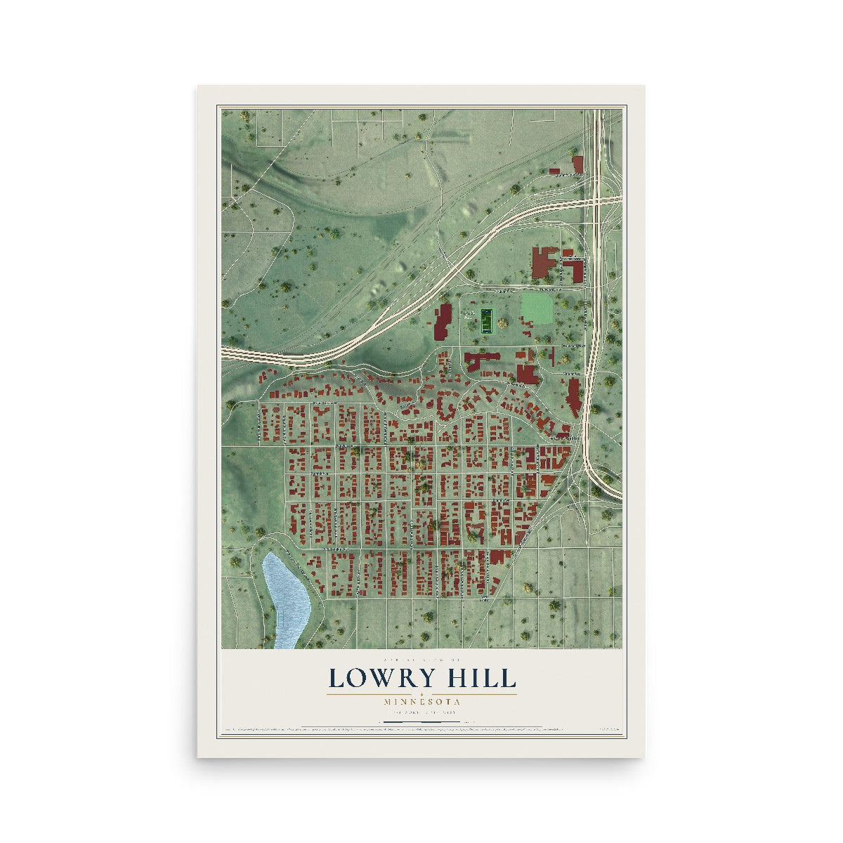 Map of Lowry Hill, Minnesota, 12 x 18 inch unframed archival matte print