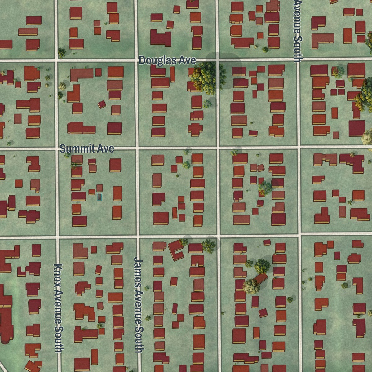Second close-up of the map of Lowry Hill, Minnesota print showing more streets and buildings