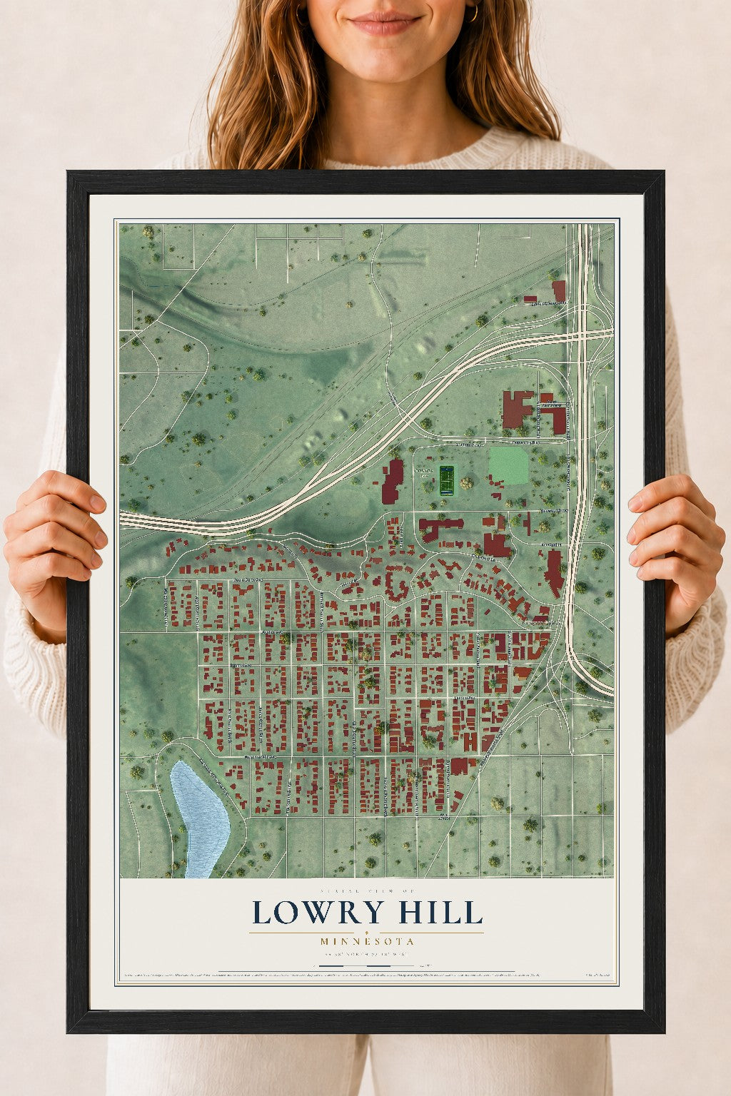 Map of Lowry Hill, Minnesota, 18 x 24 inch print in a black wood frame