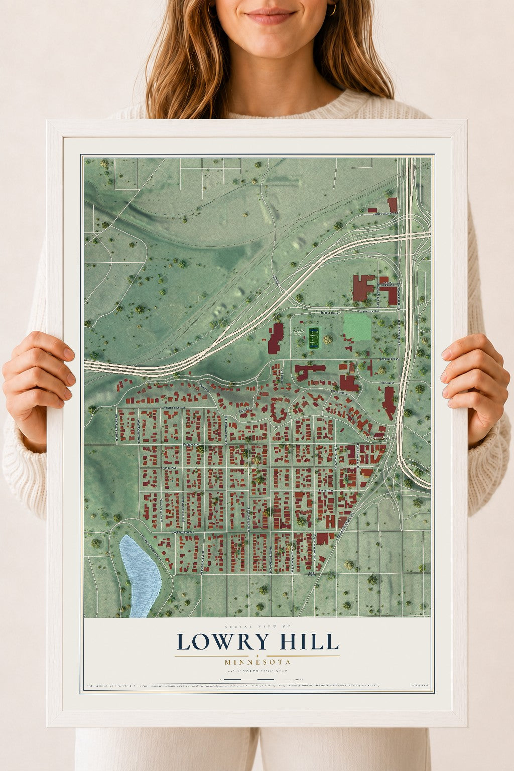 Map of Lowry Hill, Minnesota, 18 x 24 inch print in a white wood frame