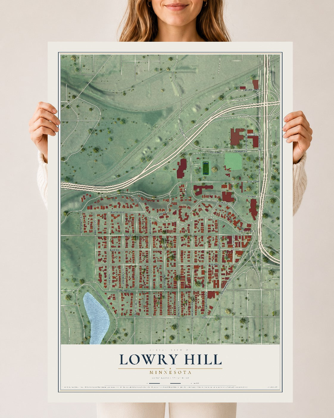 Map of Lowry Hill, Minnesota, 24 x 36 inch unframed archival matte print
