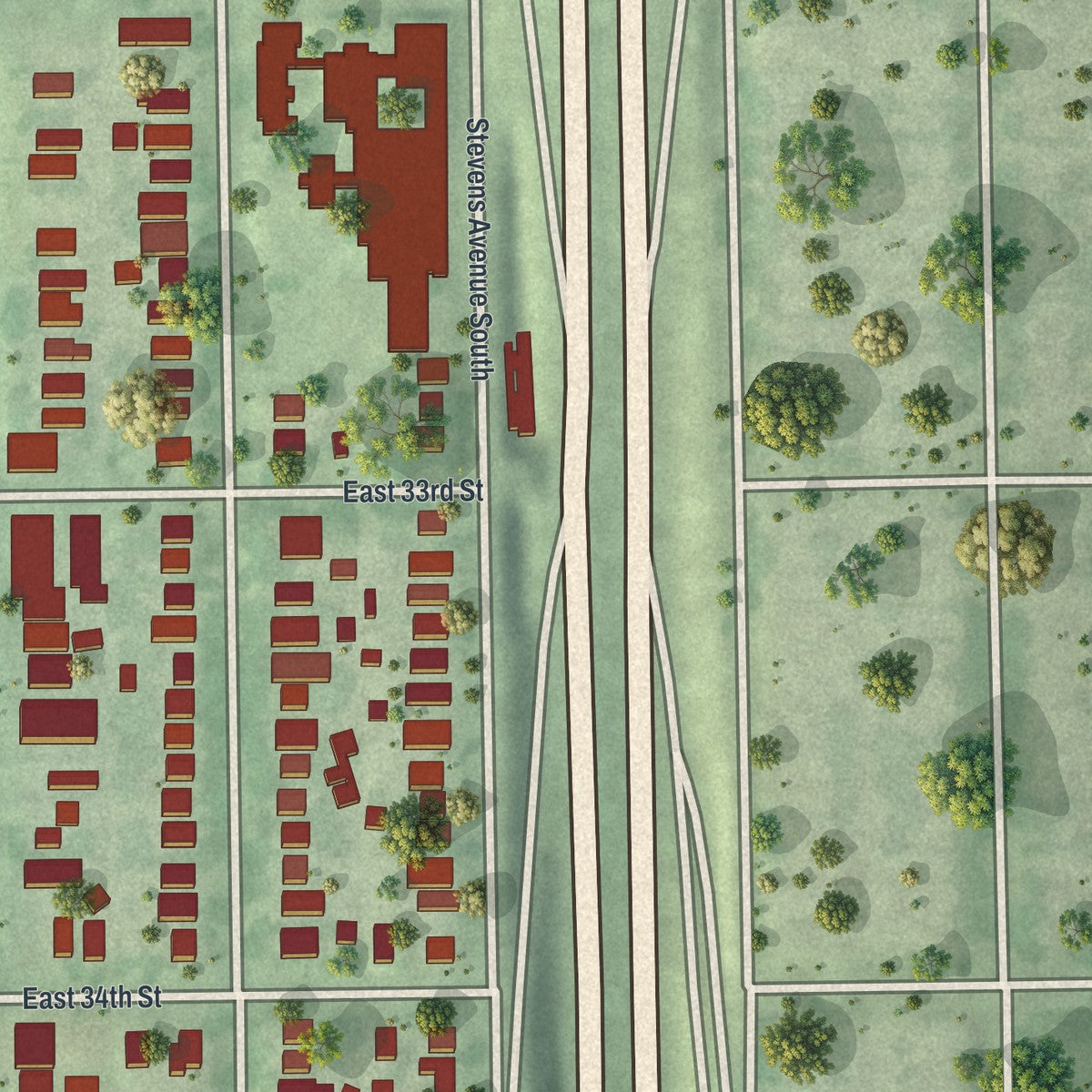 Close-up of the map of Lyndale, Minnesota print showing street and building detail