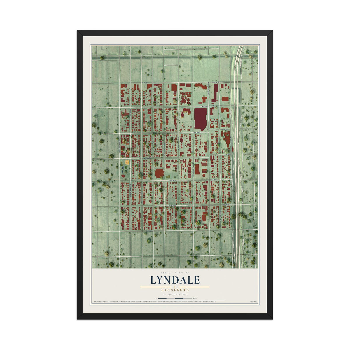 Map of Lyndale, Minnesota, 12 x 18 inch print in a black wood frame