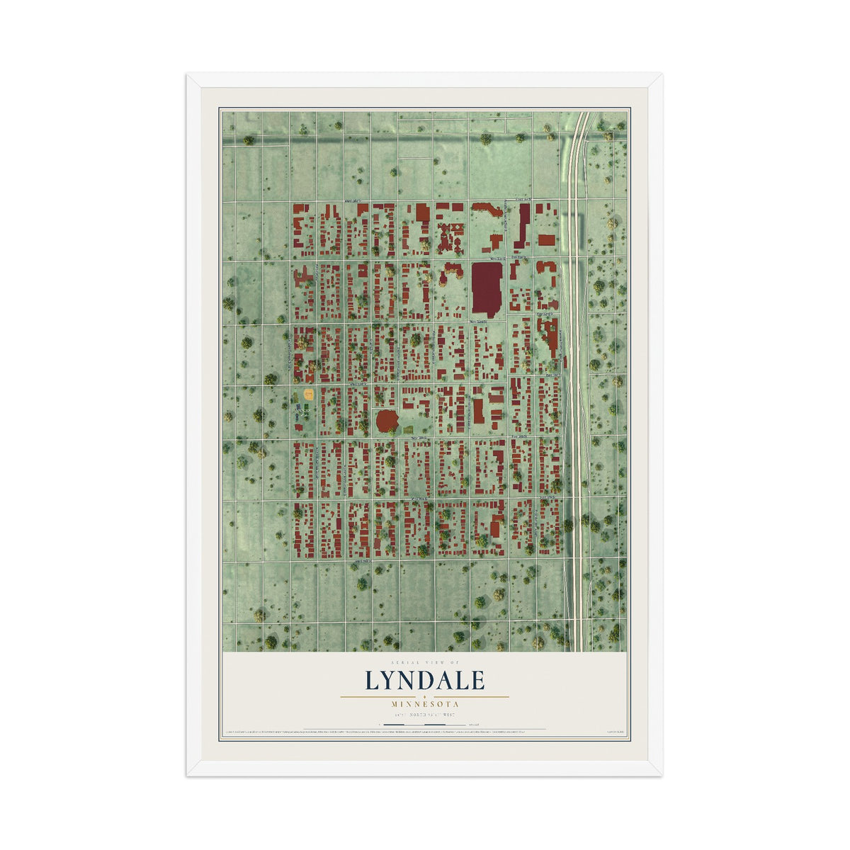Map of Lyndale, Minnesota, 12 x 18 inch print in a white wood frame