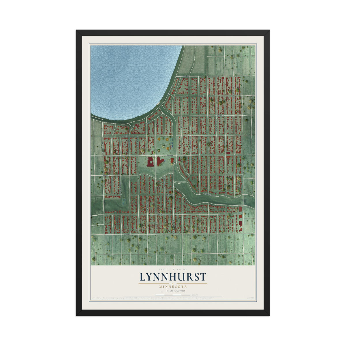 Map of Lynnhurst, Minnesota, 12 x 18 inch print in a black wood frame