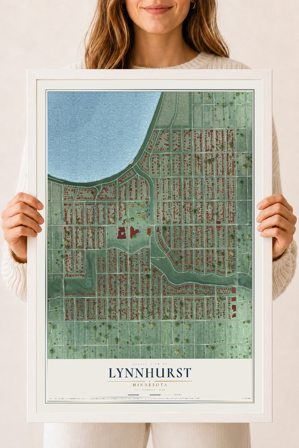 Map of Lynnhurst, Minnesota, 18 x 24 inch print in a white wood frame