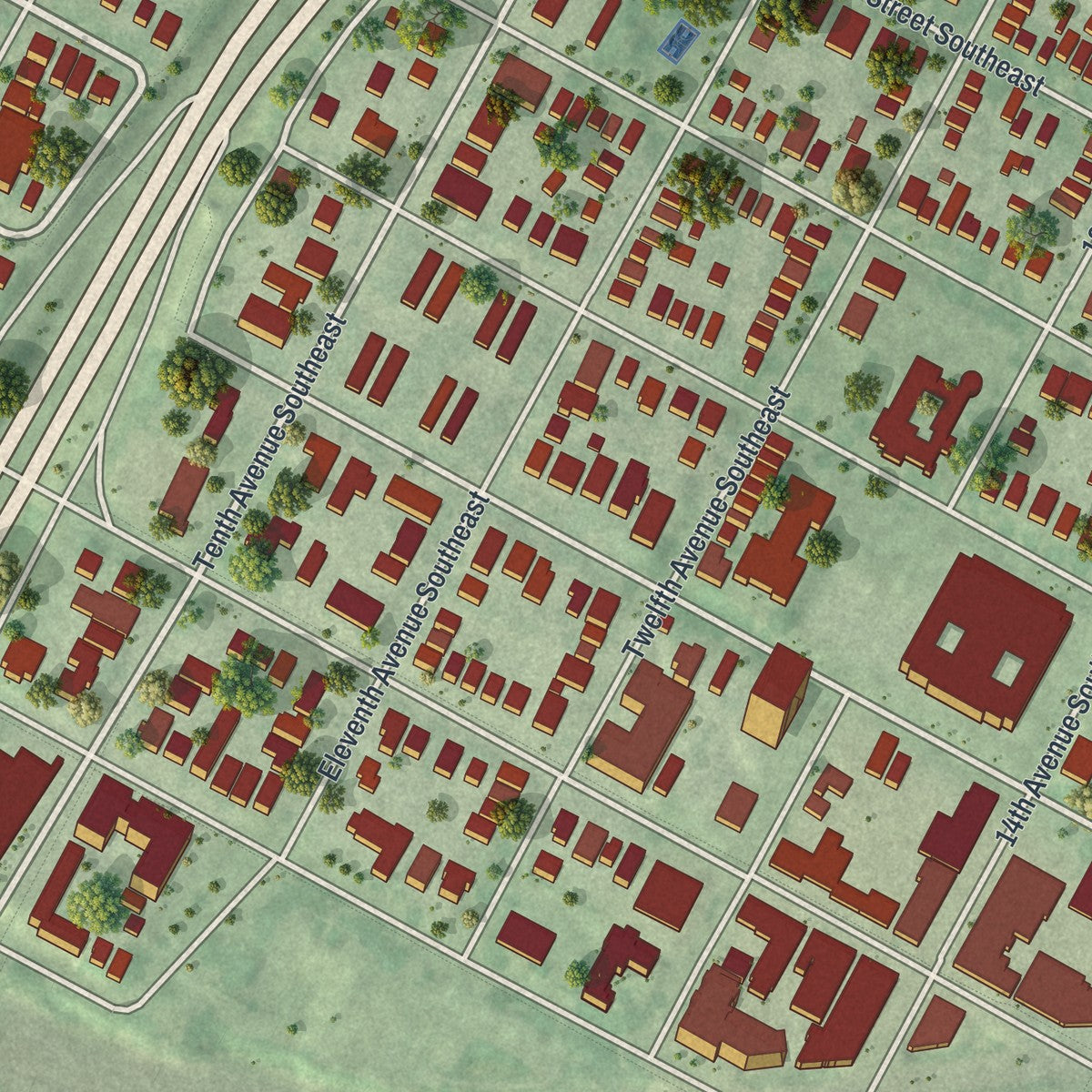 Second close-up of the map of Marcy Holmes, Minnesota print showing more streets and buildings