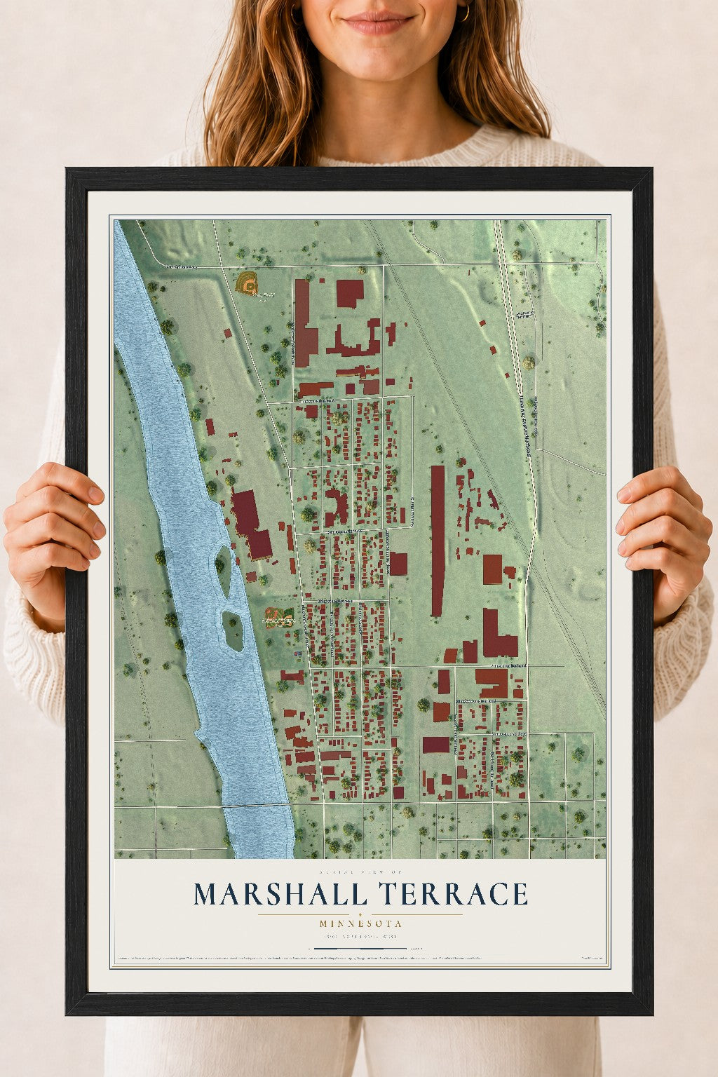 Map of Marshall Terrace, Minnesota, 18 x 24 inch print in a black wood frame