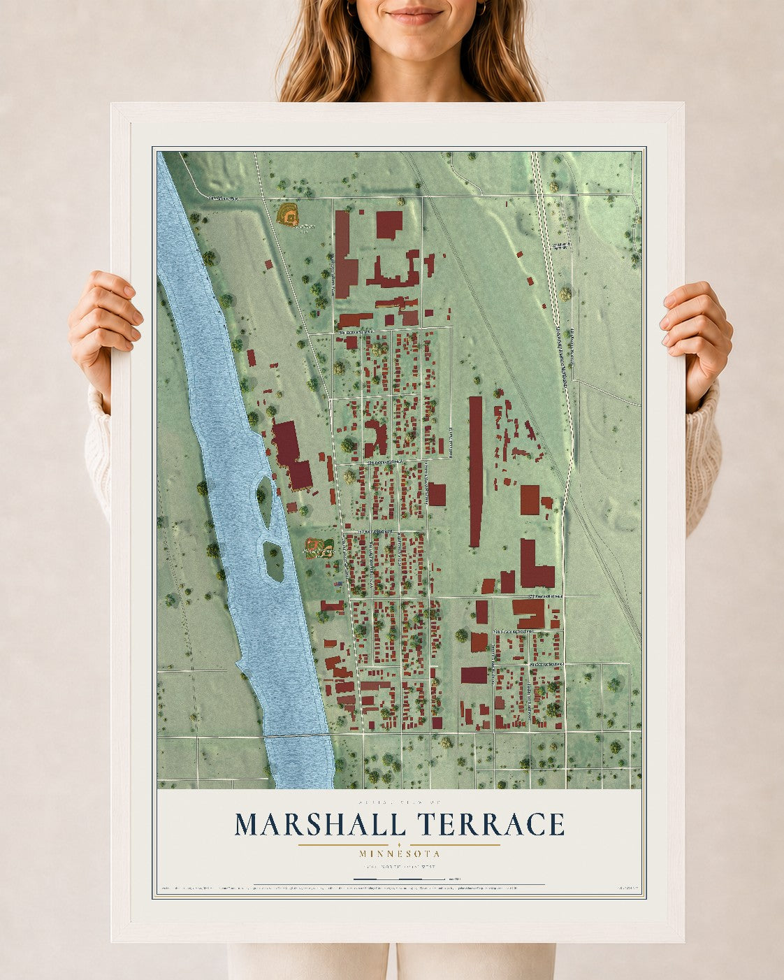 Map of Marshall Terrace, Minnesota, 24 x 36 inch print in a white wood frame