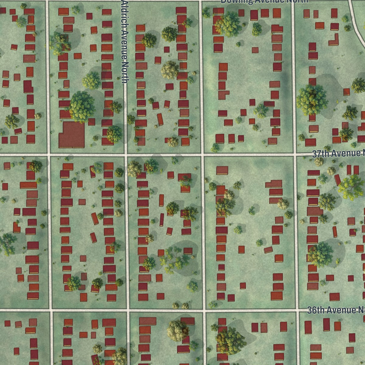 Close-up of the map of McKinley, Minneapolis, Minnesota print showing street and building detail
