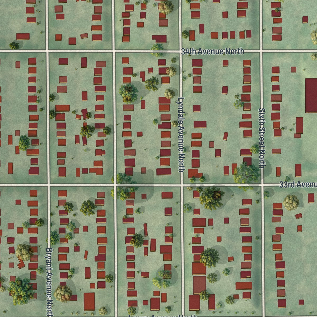 Second close-up of the map of McKinley, Minneapolis, Minnesota print showing more streets and buildings