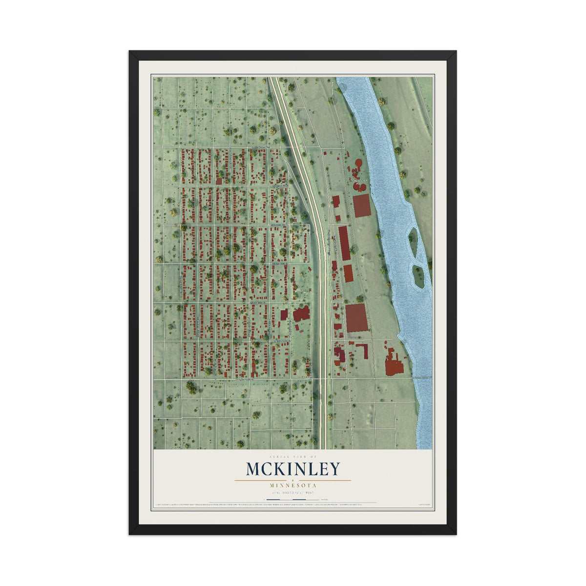 Map of McKinley, Minneapolis, Minnesota, 12 x 18 inch print in a black wood frame