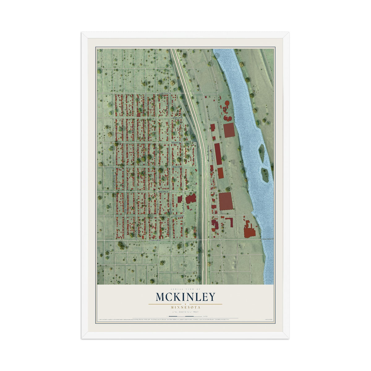 Map of McKinley, Minneapolis, Minnesota, 12 x 18 inch print in a white wood frame