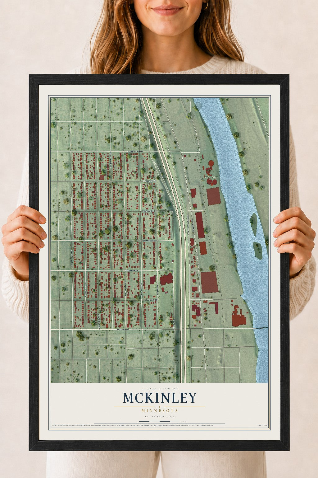Map of McKinley, Minneapolis, Minnesota, 18 x 24 inch print in a black wood frame