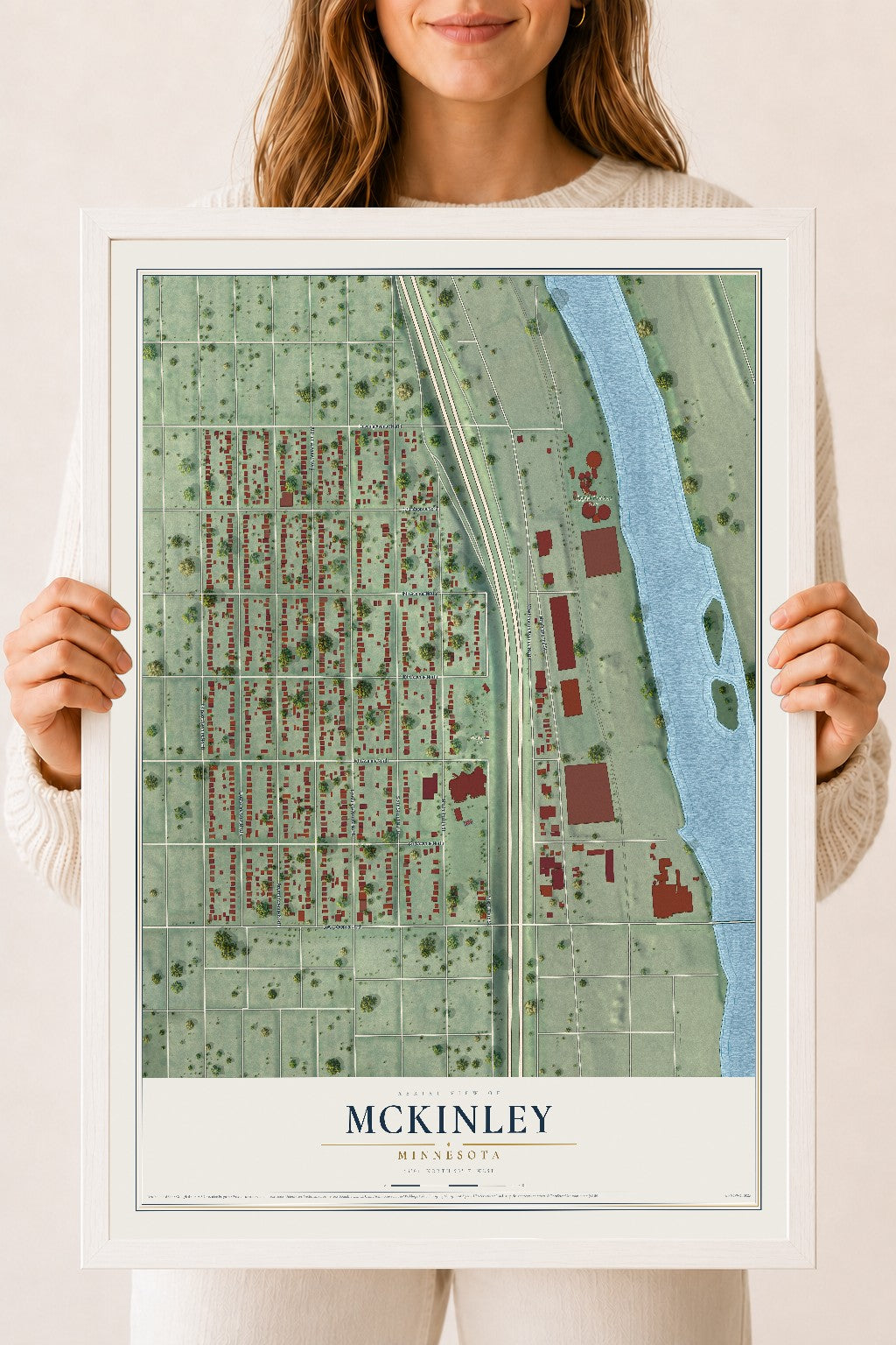 Map of McKinley, Minneapolis, Minnesota, 18 x 24 inch print in a white wood frame