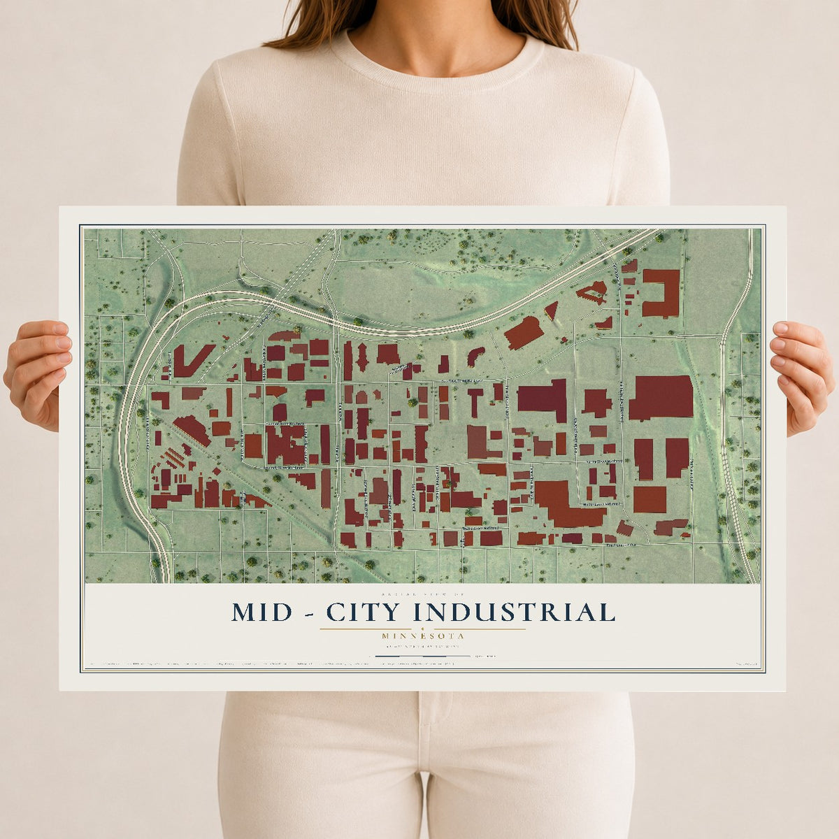 Map of Mid - City Industrial, Minnesota, 12 x 18 inch unframed archival matte print