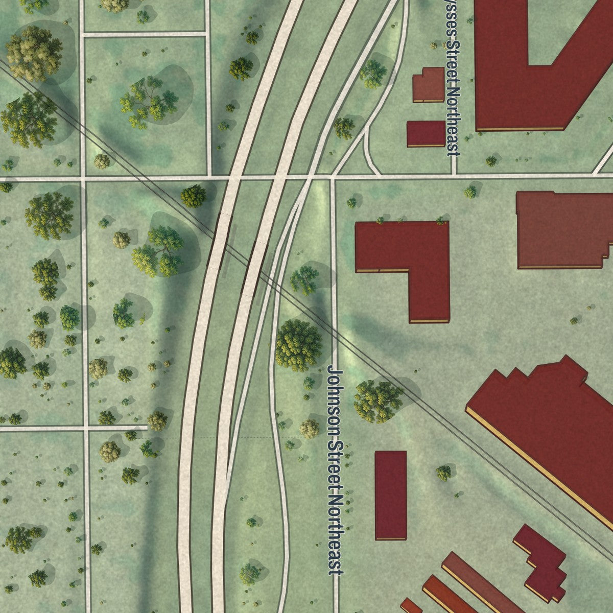 Close-up of the map of Mid - City Industrial, Minnesota print showing street and building detail
