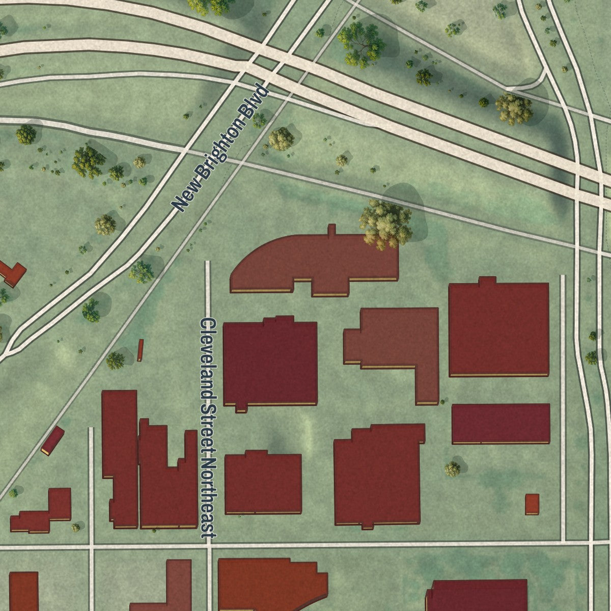Second close-up of the map of Mid - City Industrial, Minnesota print showing more streets and buildings