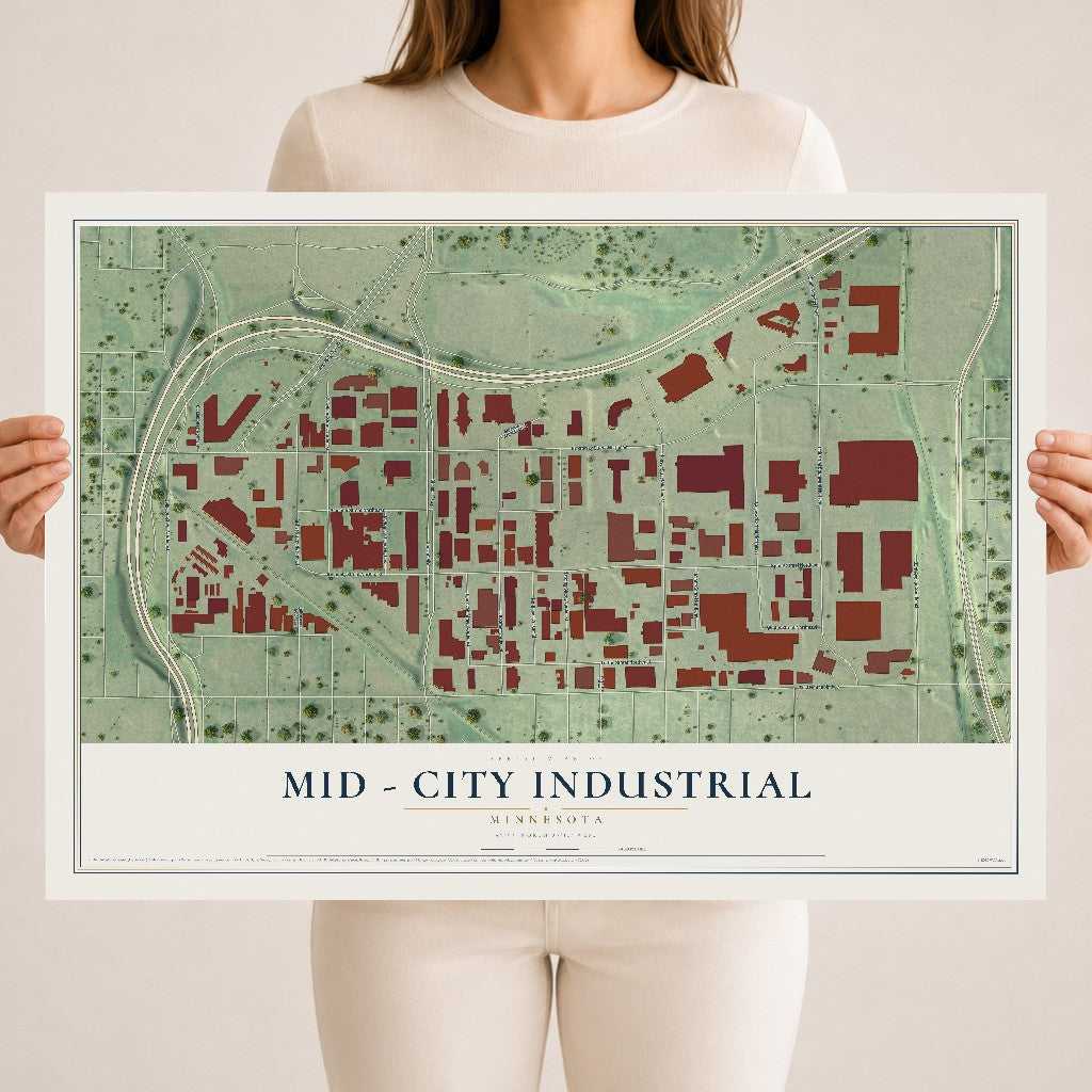 Map of Mid - City Industrial, Minnesota, 18 x 24 inch unframed archival matte print