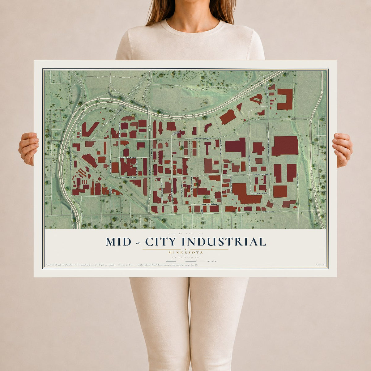 Map of Mid - City Industrial, Minnesota, 24 x 36 inch unframed archival matte print