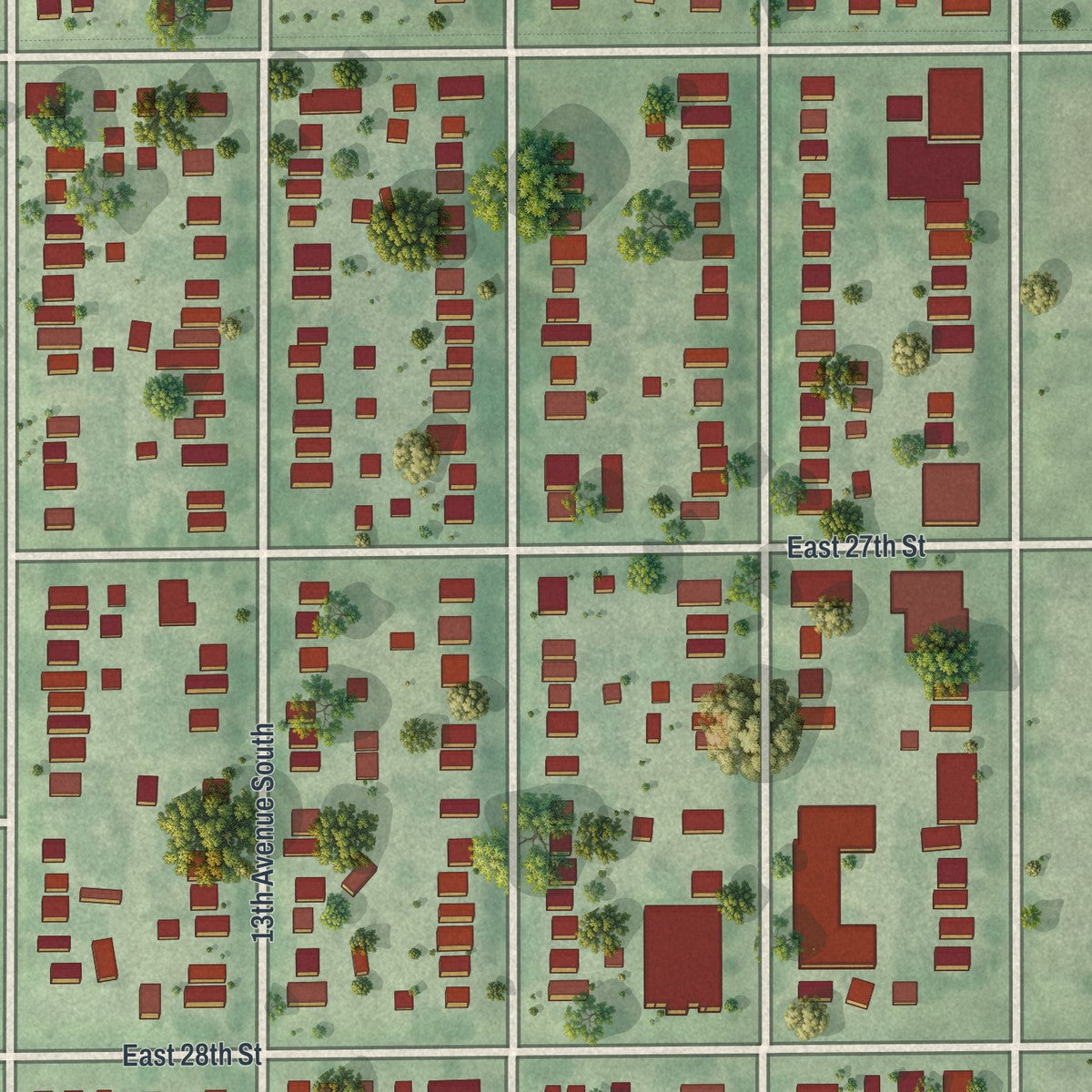 Close-up of the map of Midtown Phillips, Minnesota print showing street and building detail