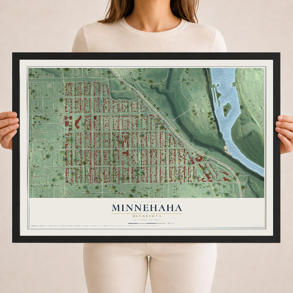 Map of Minnehaha, Minnesota, 18 x 24 inch print in a black wood frame