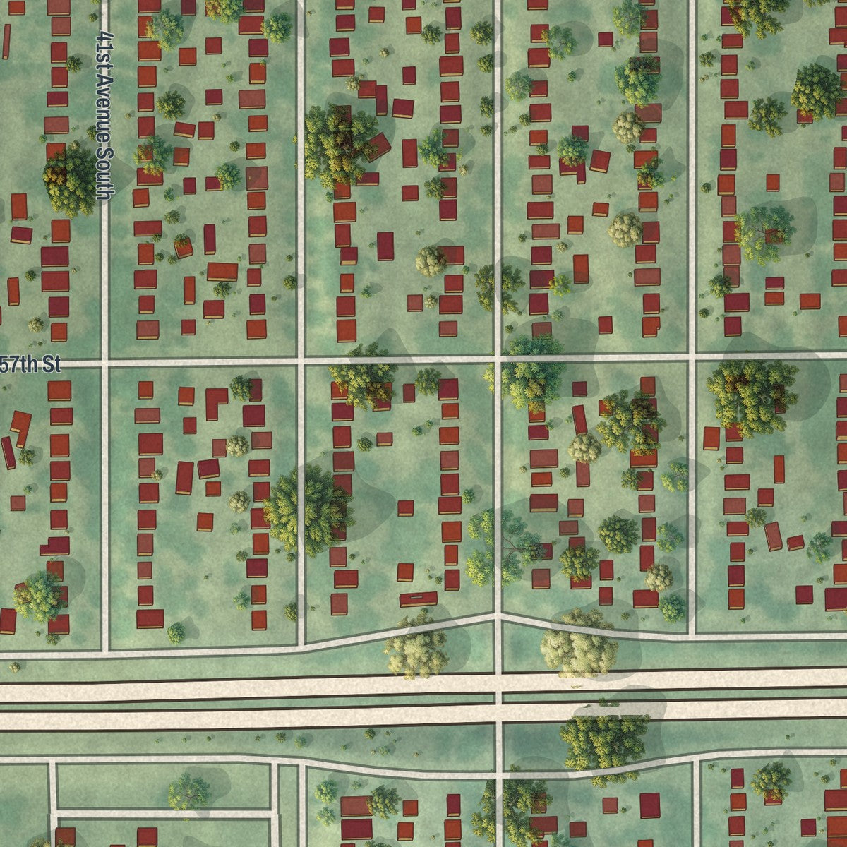 Close-up of the map of Morris Park, Minnesota print showing street and building detail