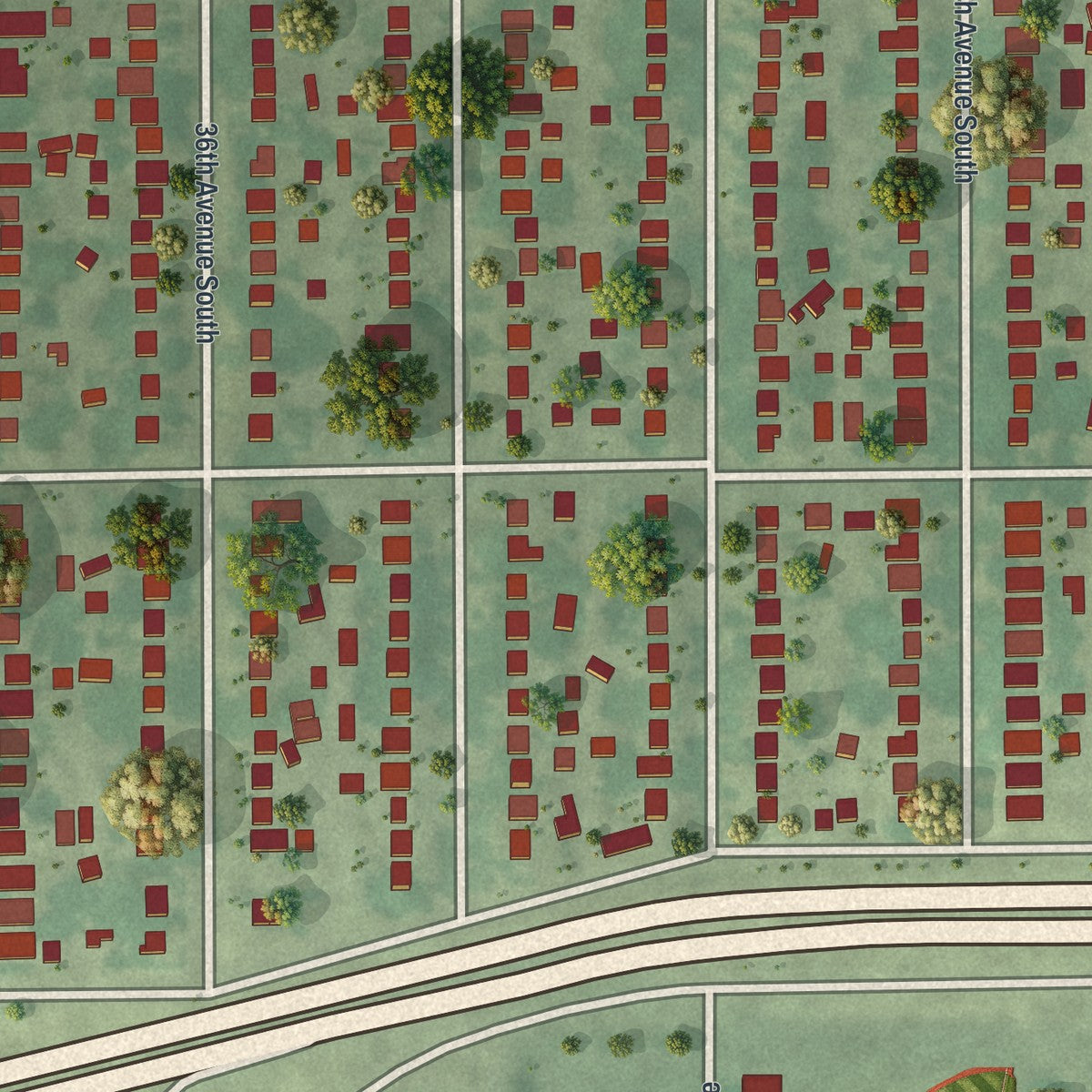 Second close-up of the map of Morris Park, Minnesota print showing more streets and buildings