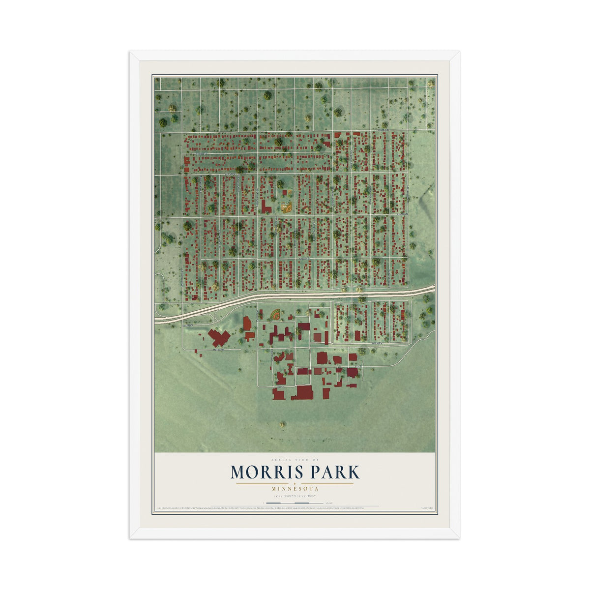 Map of Morris Park, Minnesota, 12 x 18 inch print in a white wood frame