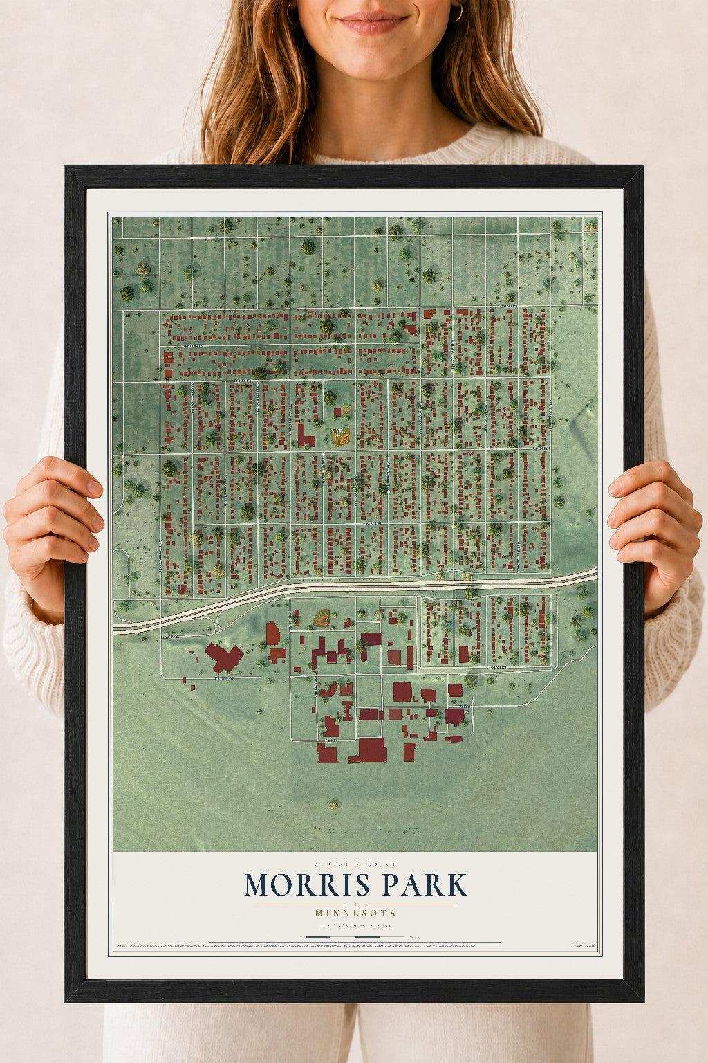 Map of Morris Park, Minnesota, 18 x 24 inch print in a black wood frame