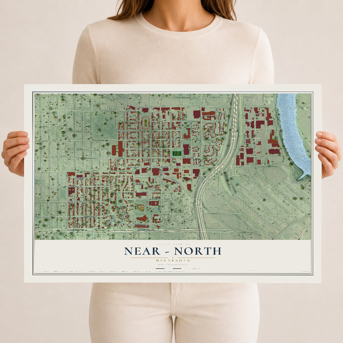 Map of Near - North, Minnesota, 12 x 18 inch unframed archival matte print