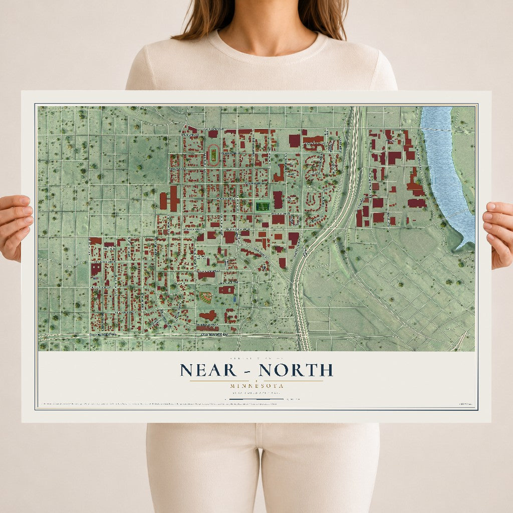 Map of Near - North, Minnesota, 18 x 24 inch unframed archival matte print