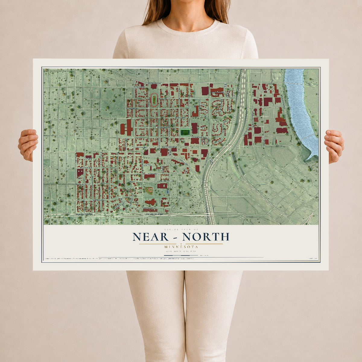 Map of Near - North, Minnesota, 24 x 36 inch unframed archival matte print