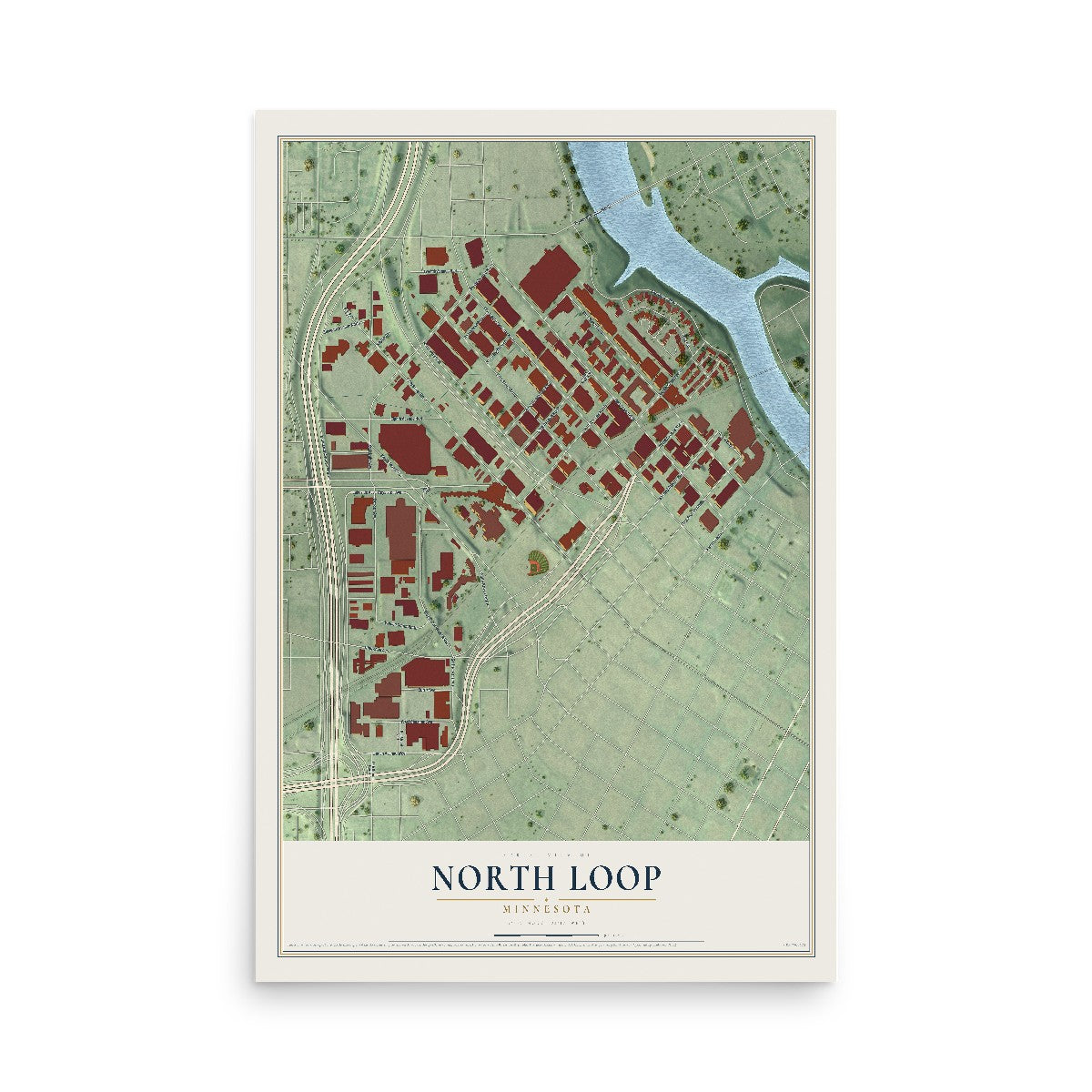 Map of North Loop, Minnesota, 12 x 18 inch unframed archival matte print
